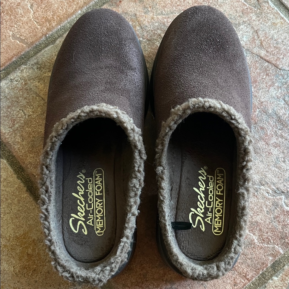 Skechers Dark Brown Fleece-Lined Slip-Ons cozy city